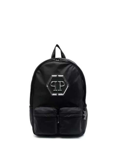 Cheap Philipp Plein logo-patch zip-up backpack Men 0124