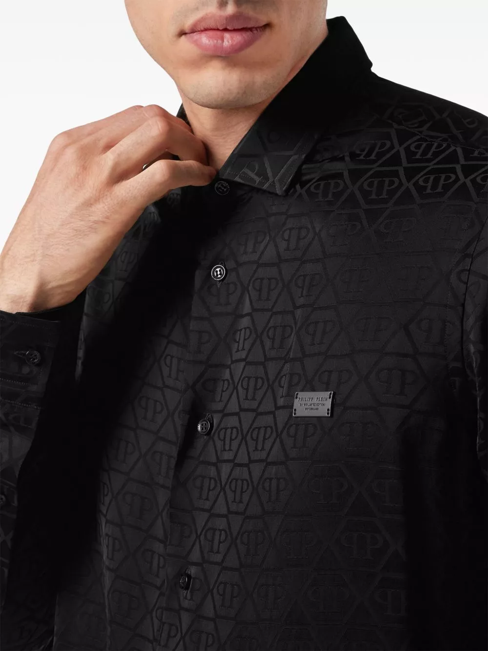 Affordable Philipp Plein monogram-jacquard button-up shirt Men 0130