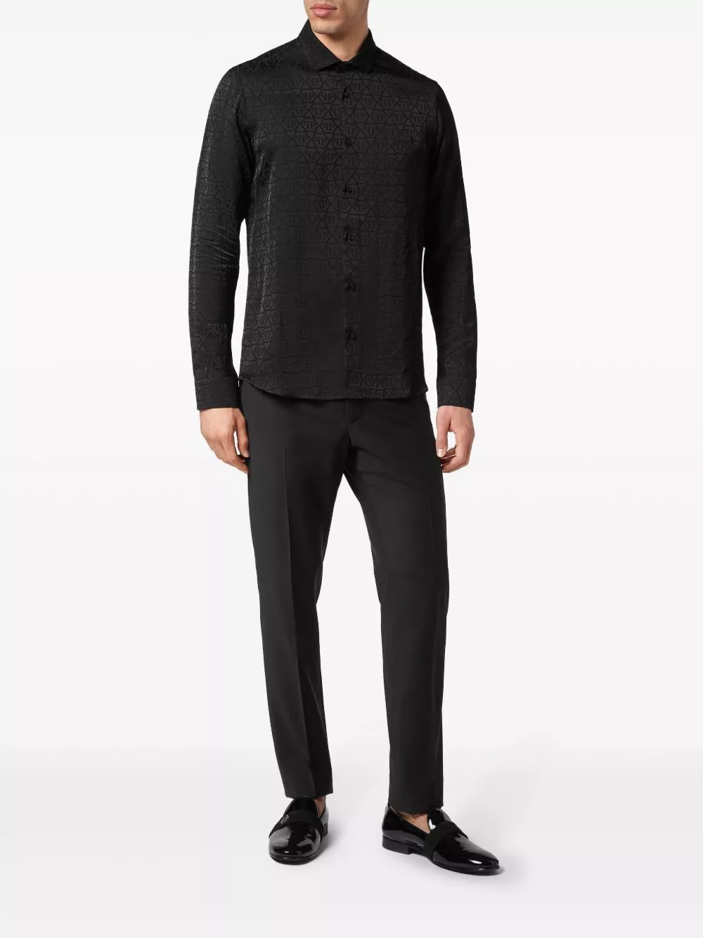 Affordable Philipp Plein monogram-jacquard button-up shirt Men 0130